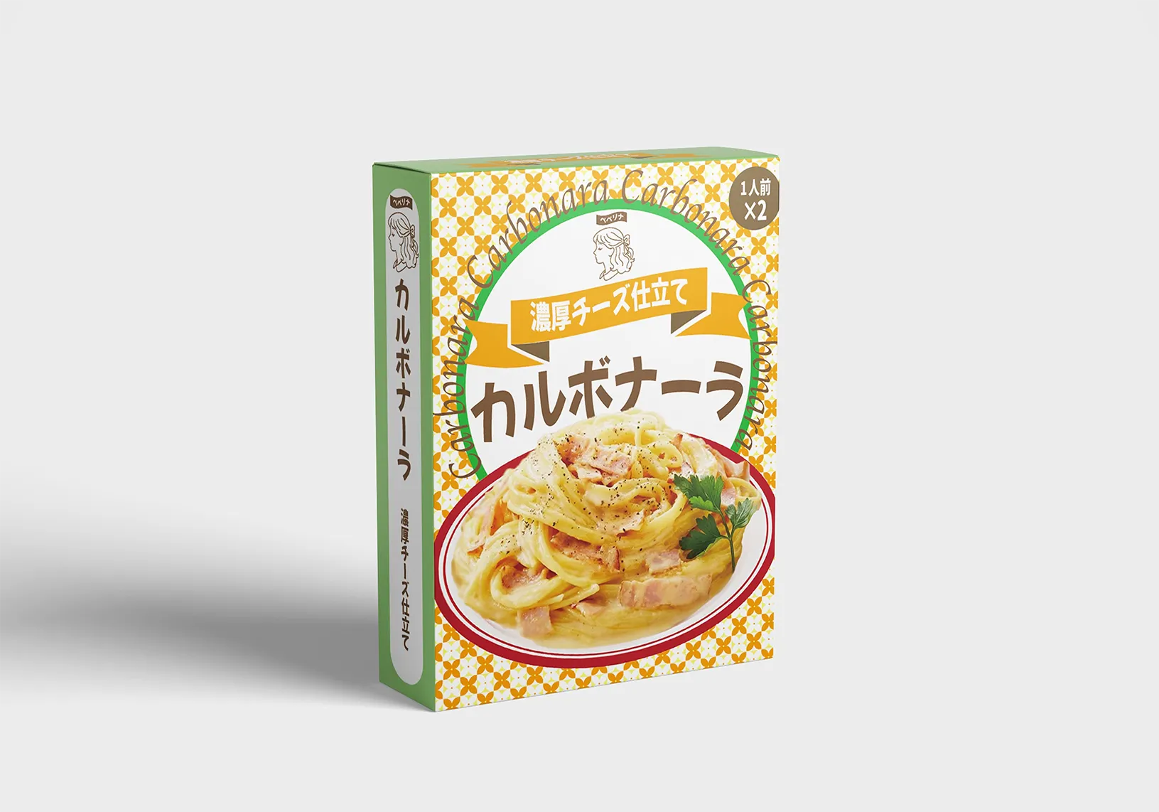 カルボナーラのパスタパッケージ表面